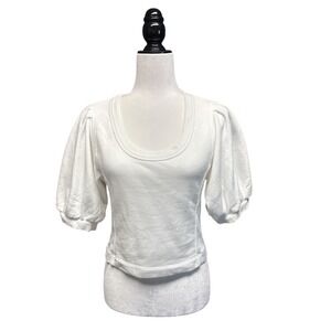 Aerie White Seams Right Short Sleeve Scoop Neck Sweatshirt‎ Top Women's Small